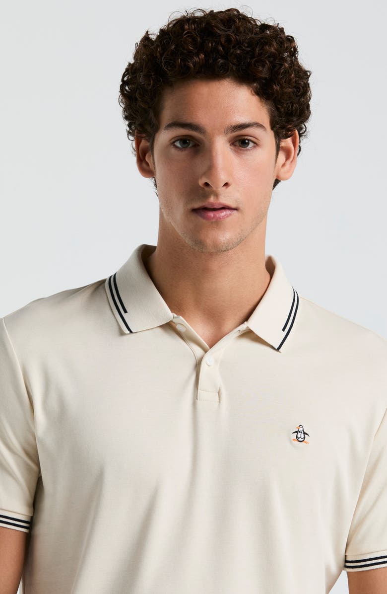 Original Penguin Slim Fit Tipped Logo Embroidered Organic Cotton Interlock Polo, Alternate, color, Birch