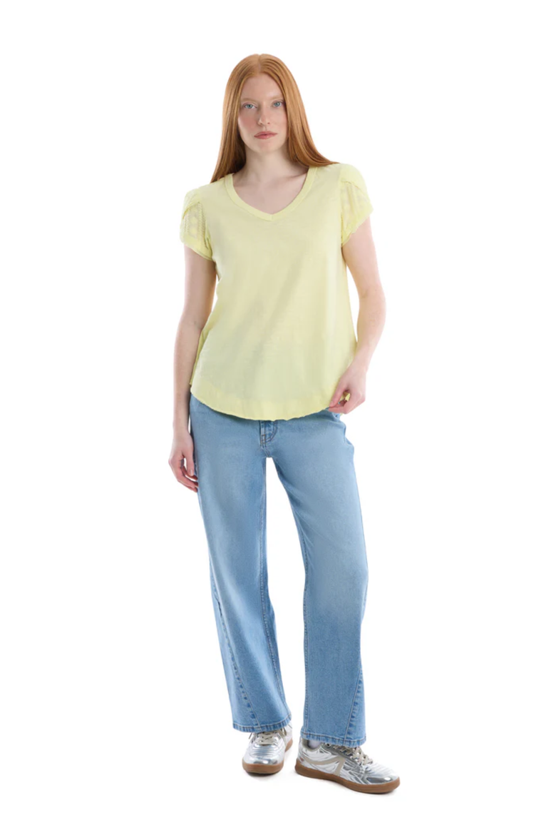 Eyelet Cap Sleeve Tee, Alternate, color, Wax Yellow