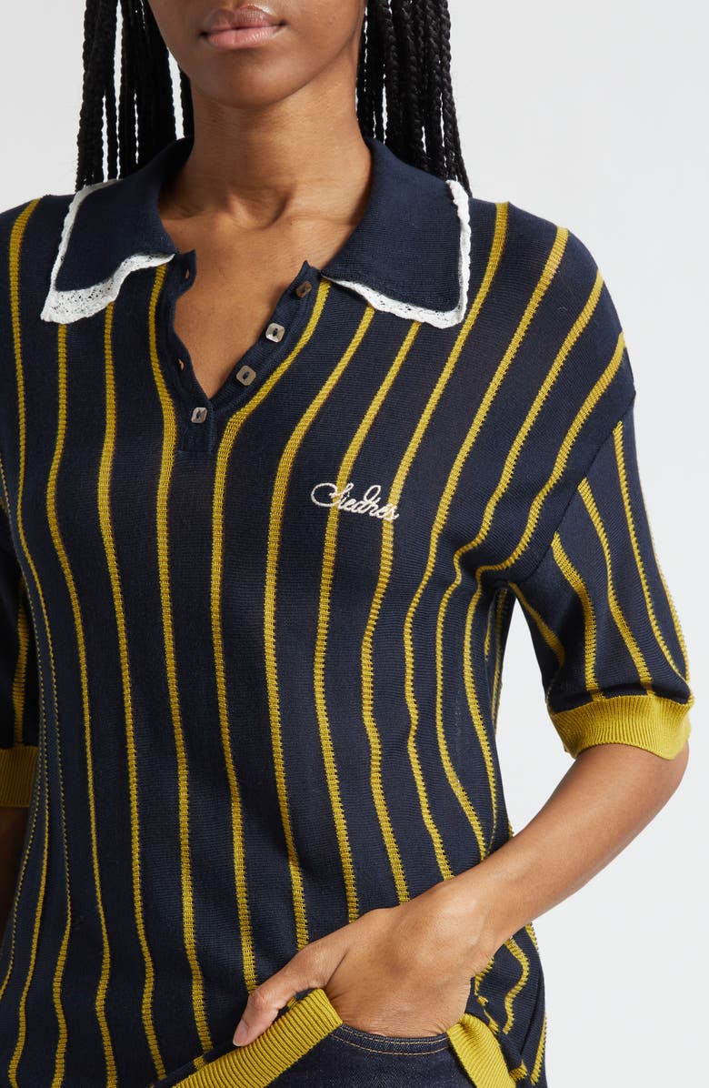 Siedrés Yuan Lace Trim Embroidered Logo Polo, Alternate, color, Navy/ Green