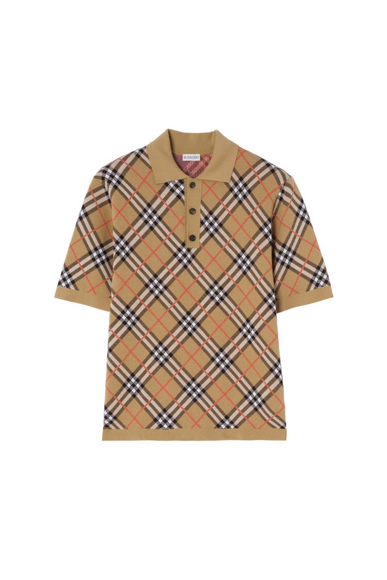 Check Cotton Blend Polo Shirt, Alternate, color, Sand beige