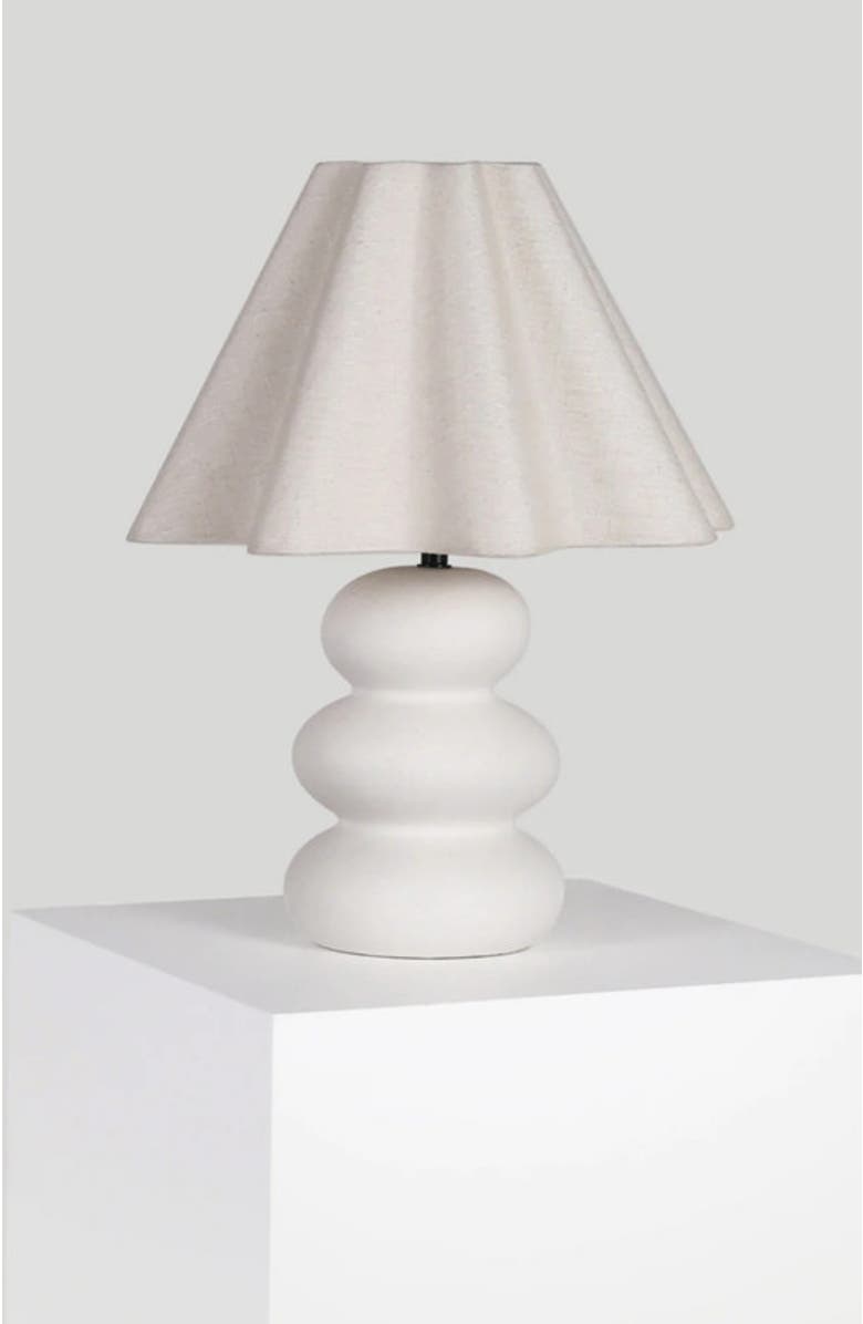 Brightech Kelsey 17.5" Modern Organic Shape LED Table Lamp with Ceramic Base and Wavy Cotton Fabric Shade, Main, color, Cream