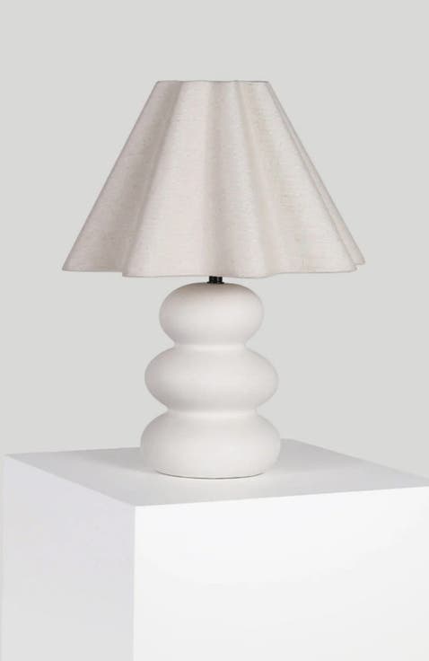 Kelsey 17.5" Modern Organic Shape LED Table Lamp with Ceramic Base and Wavy Cotton Fabric Shade