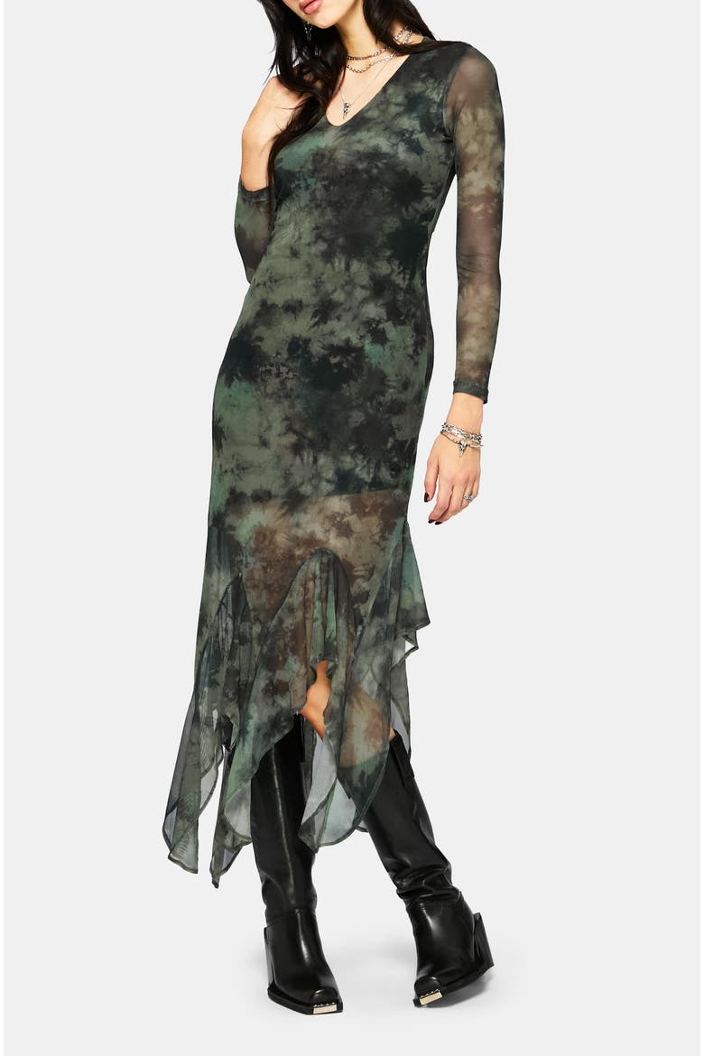 Nova Mesh Long Sleeve Tie Dye Maxi Dress, Alternate, color, Green