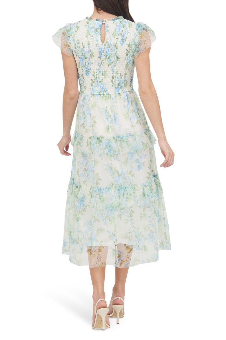 Floral Smocked Tiered A-Line Dress, Alternate, color, BLUE MULTI