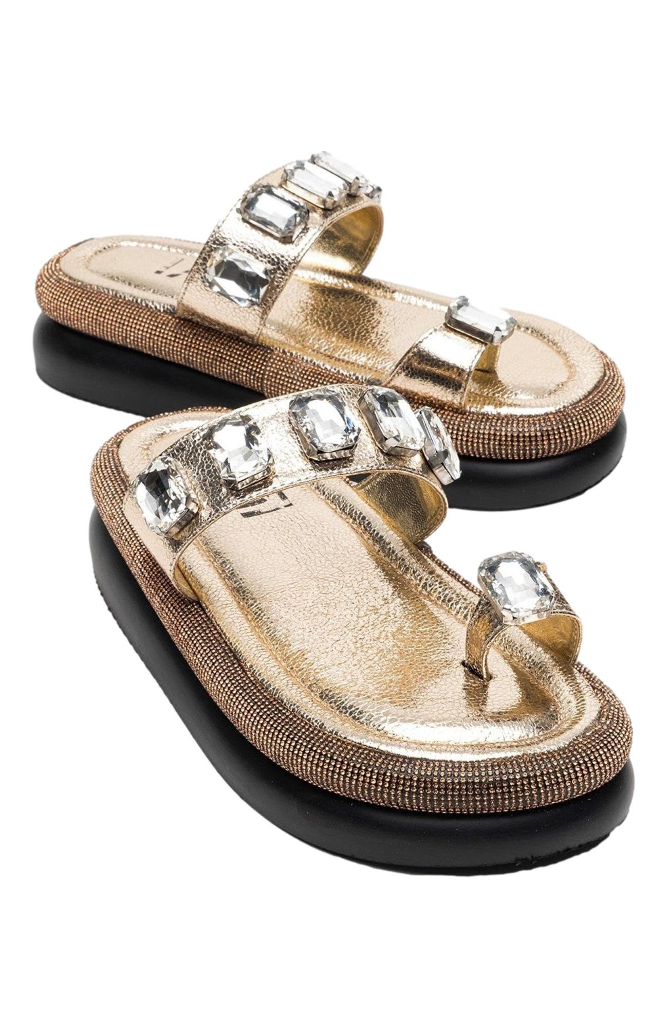 Prologue Shoes Evans Jeweled Platform Sandal, Alternate, color, Gold Faux Leather