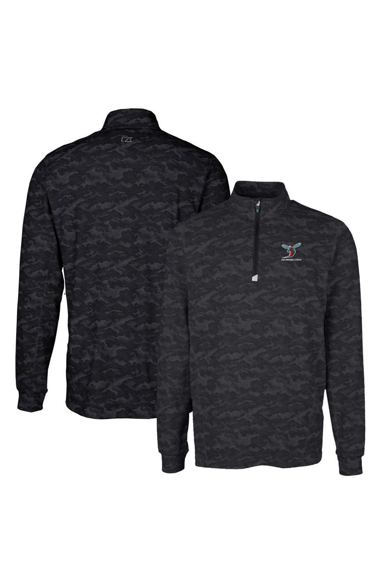 Cutter & Buck Men's Cutter & Buck Black Delaware State Hornets Traverse Camo Print Stretch Quarter-Zip Pullover Top, Main, color, 