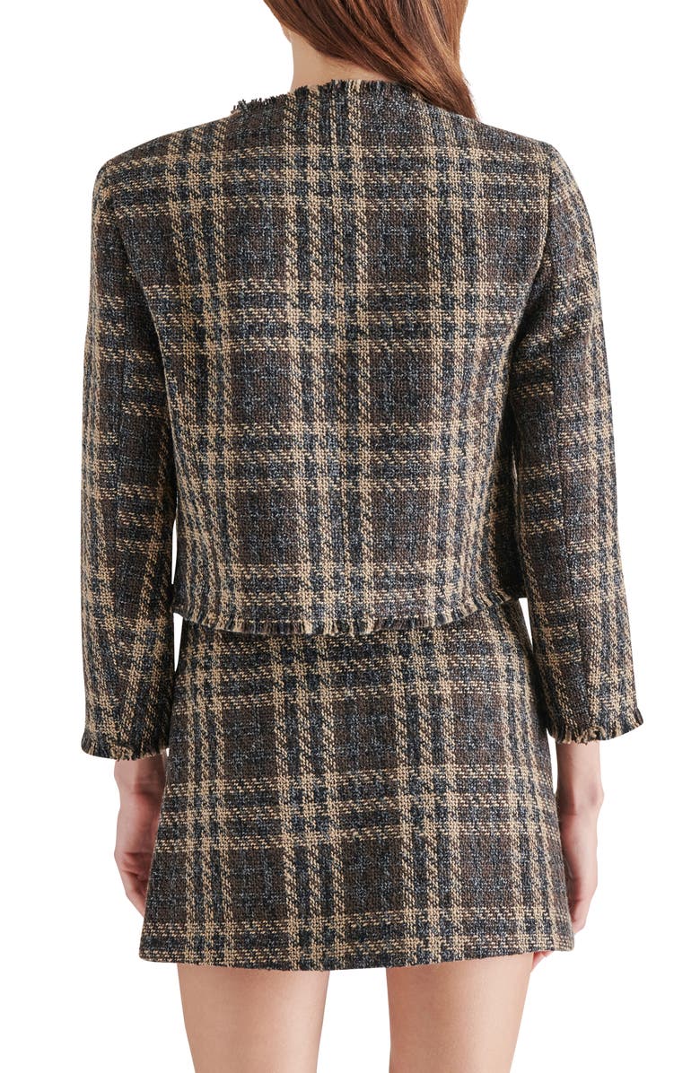 Steve Madden Tweed Three-Quarter Sleeve Jacket, Alternate, color, Brown