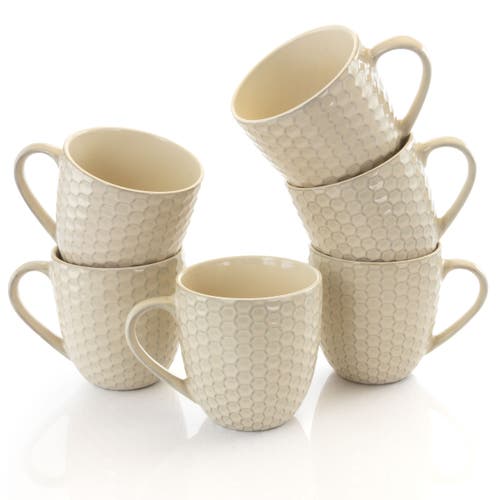 Elama Honeycomb 6 Piece 15 Ounce Round Stoneware Mug Set In Neutral