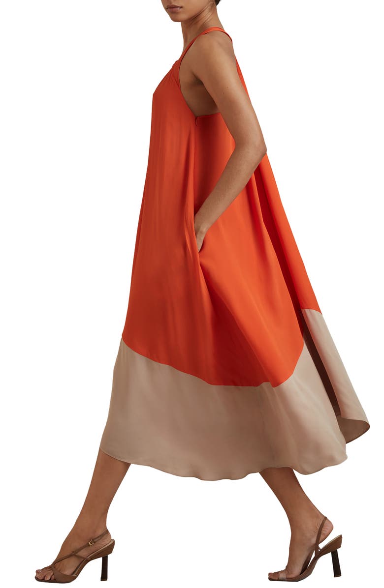 Reiss Elias Colorblock Midi Sundress, Alternate, color, Orange