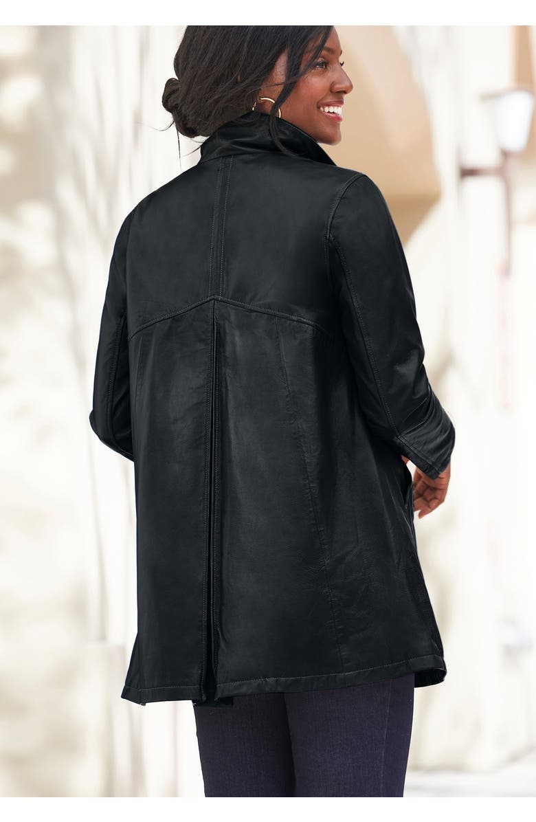 Jessica London A-Line Zip Front Leather Jacket, Alternate, color, Black