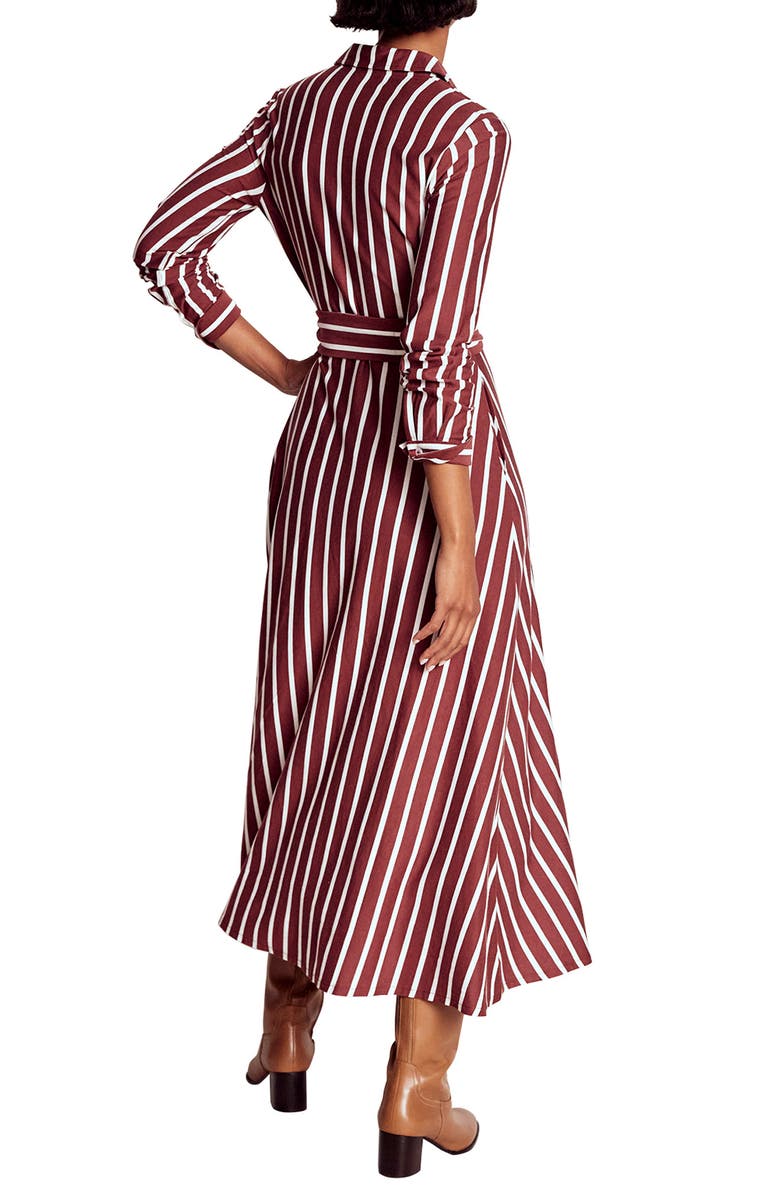 Boden Marcia Stripe Long Sleeve Cotton Blend Jersey Shirtdress, Alternate, color, Chestnut And Ivory Stripe