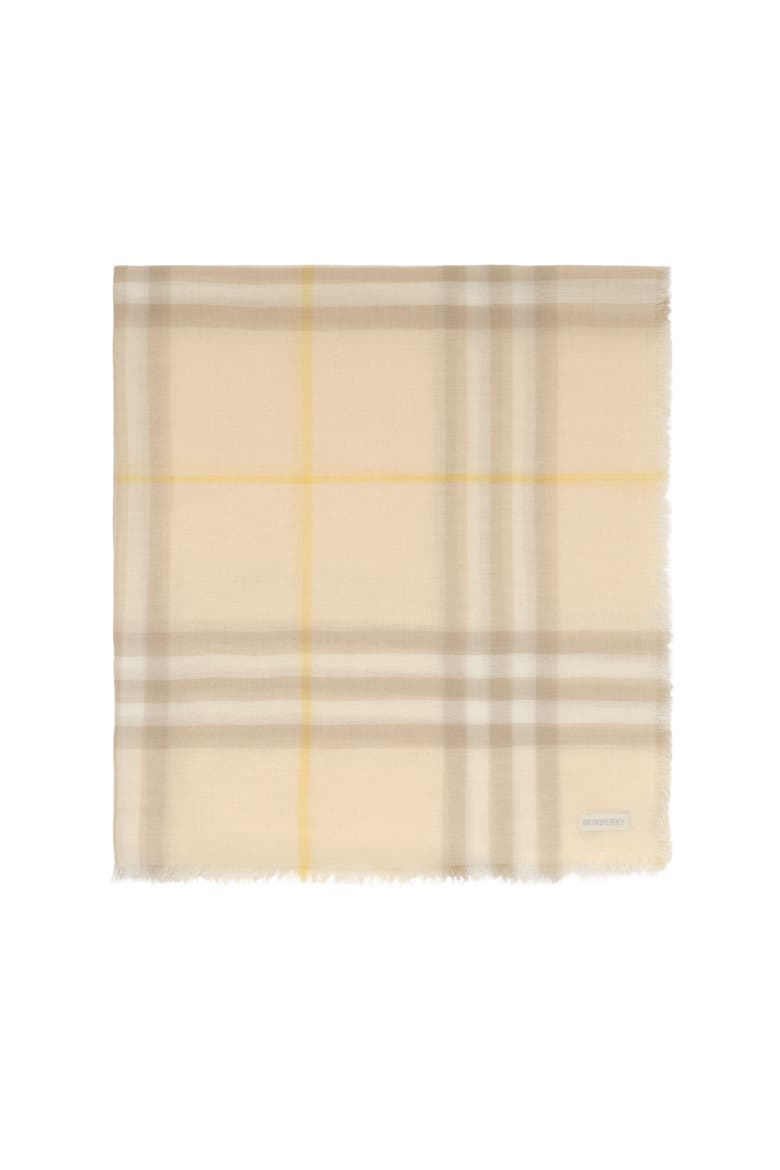 Wide Check Wool Scarf, Main, color, Custard beige