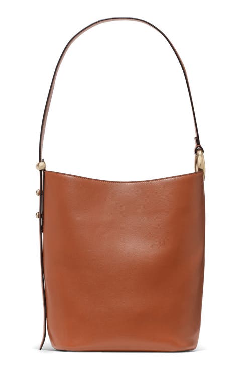 halo fine grain leather bucket bag