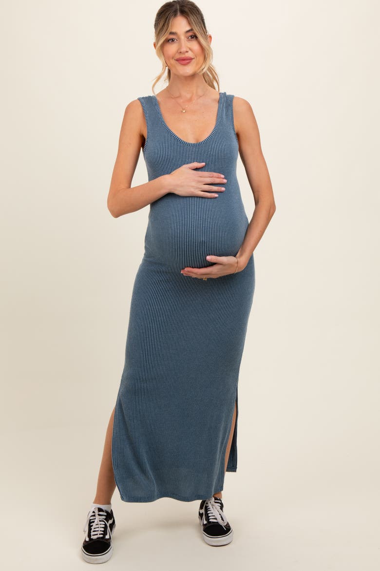 Ribbed Side Slit Maxi Dress, Main, color, Blue