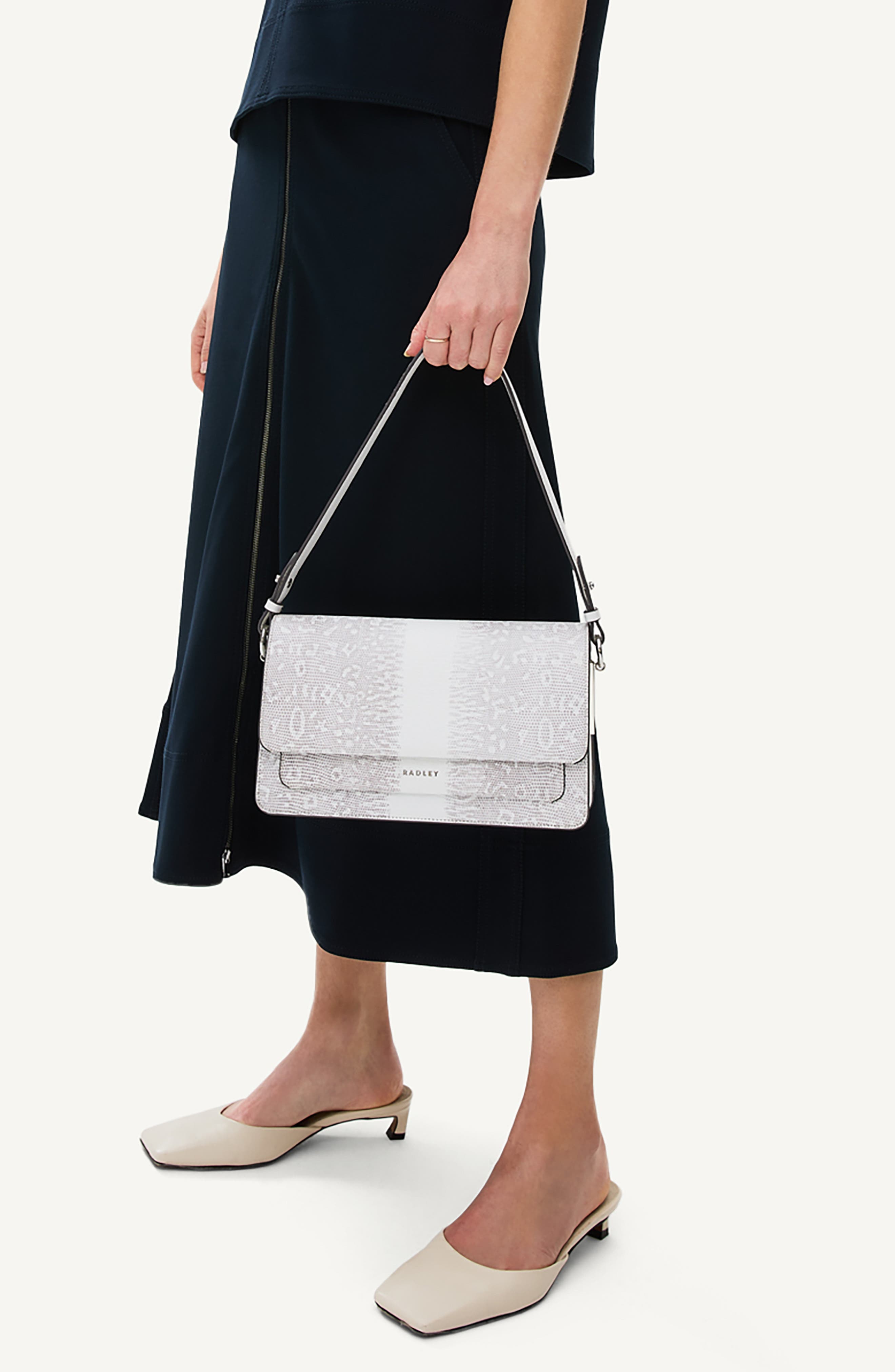 Radley Medium Lizard Embossed Leather Shoulder Bag, Alternate, color, Bright White