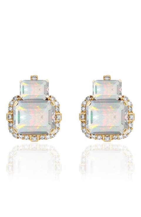 Gossip 18k Gold Opal & Diamond Stud Earrings