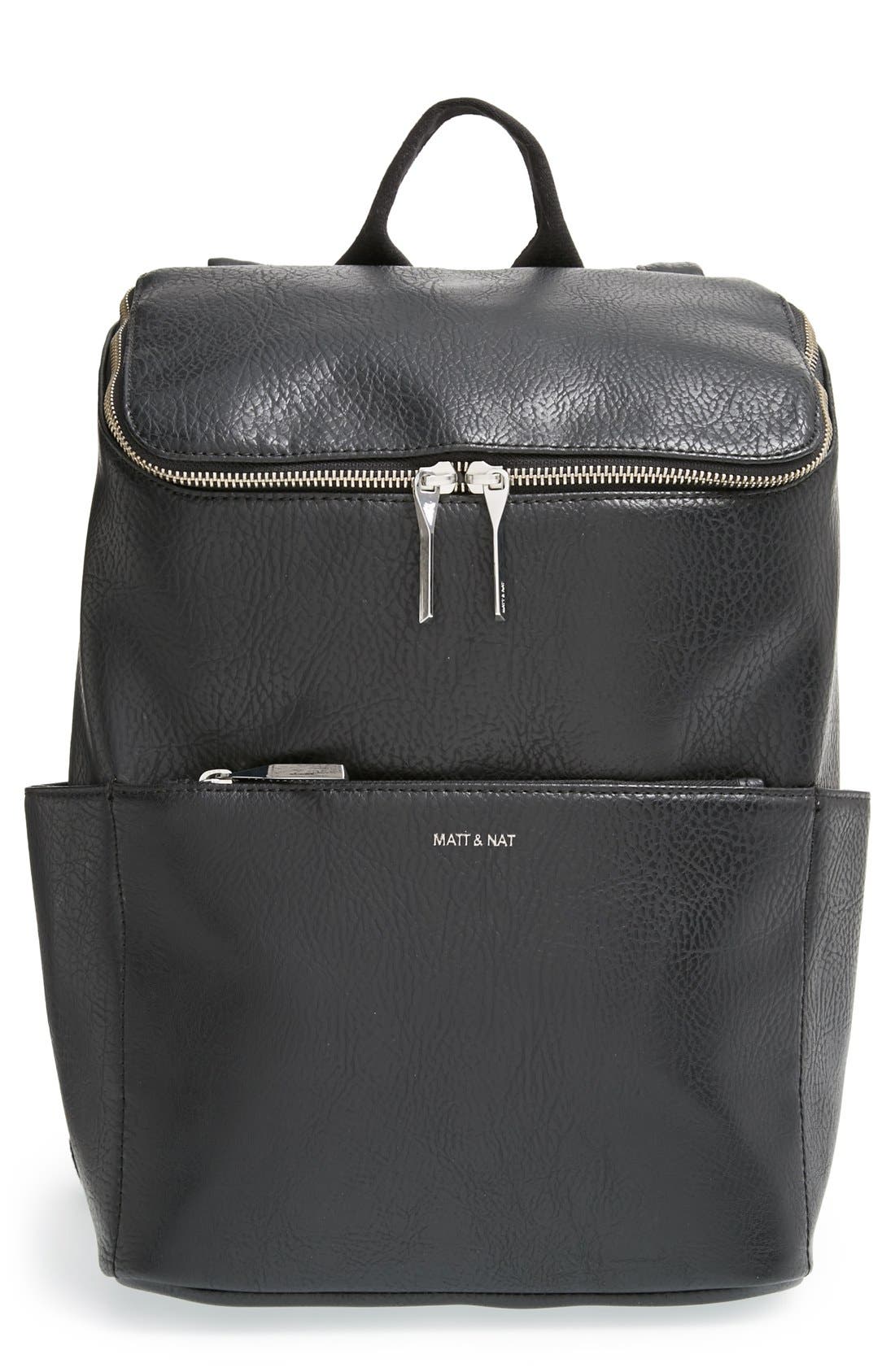 'Brave' Faux Leather Backpack, Main, color, BLACK