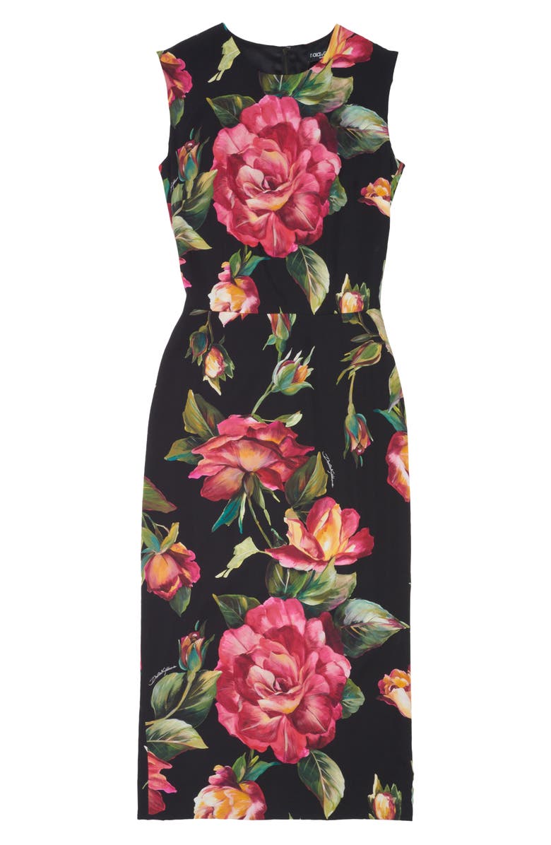 Dolce&Gabbana Rose Print Stretch Silk Sheath Dress, Alternate, color,