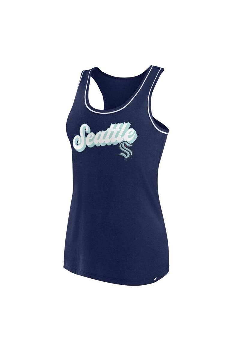 Women's Fanatics Branded Deep Sea Blue Seattle Kraken Wordmark Logo Racerback Scoop Neck Tank Top, Alternate, color, Navy
