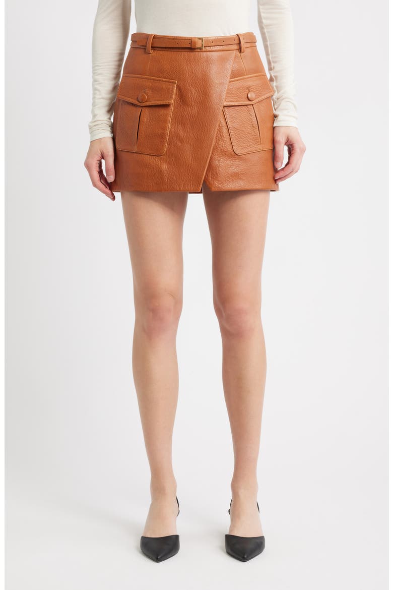 The Leather Cargo Miniskirt, Main, color, CHESTNUT