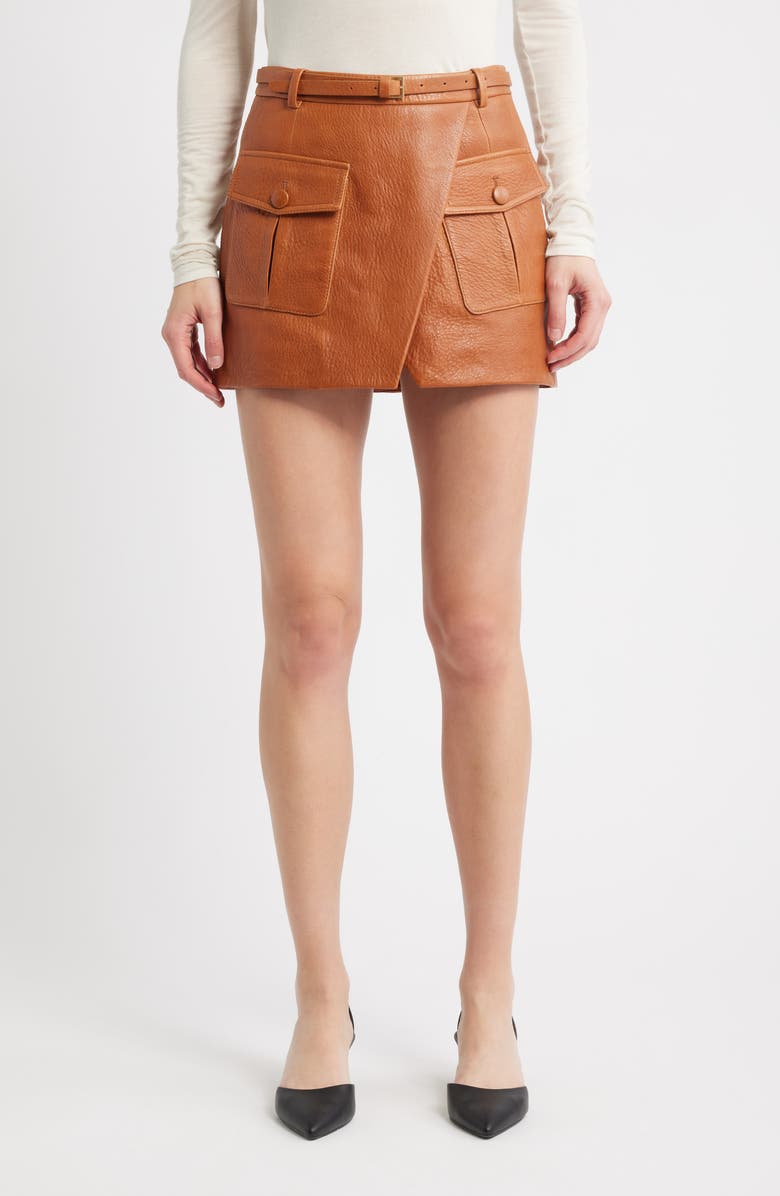 FRAME The Leather Cargo Miniskirt, Main, color, Chestnut