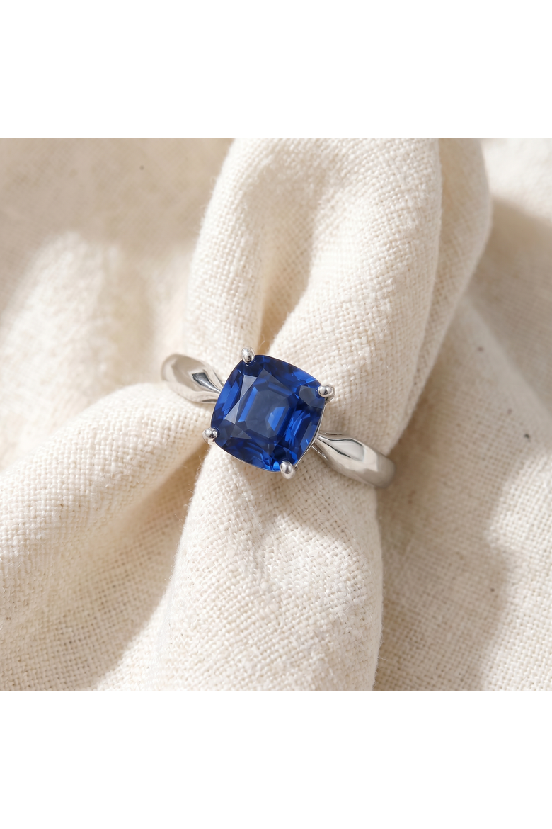 Certified 2Ct Cushion Blue Sapphire Solitaire Engagemet Ring 14k Gold Lab Grown, Alternate, color, 14k White Gold
