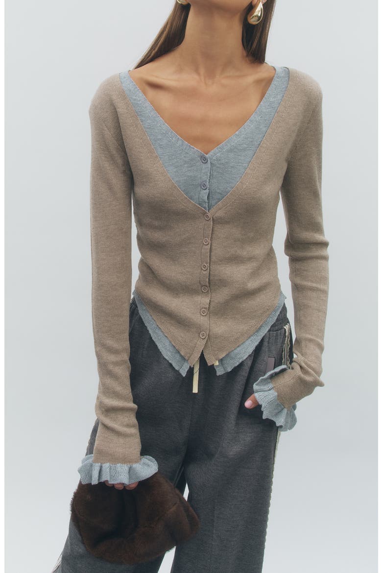 Gina Cardigan, Alternate, color, BEIGE HEATHER GREY