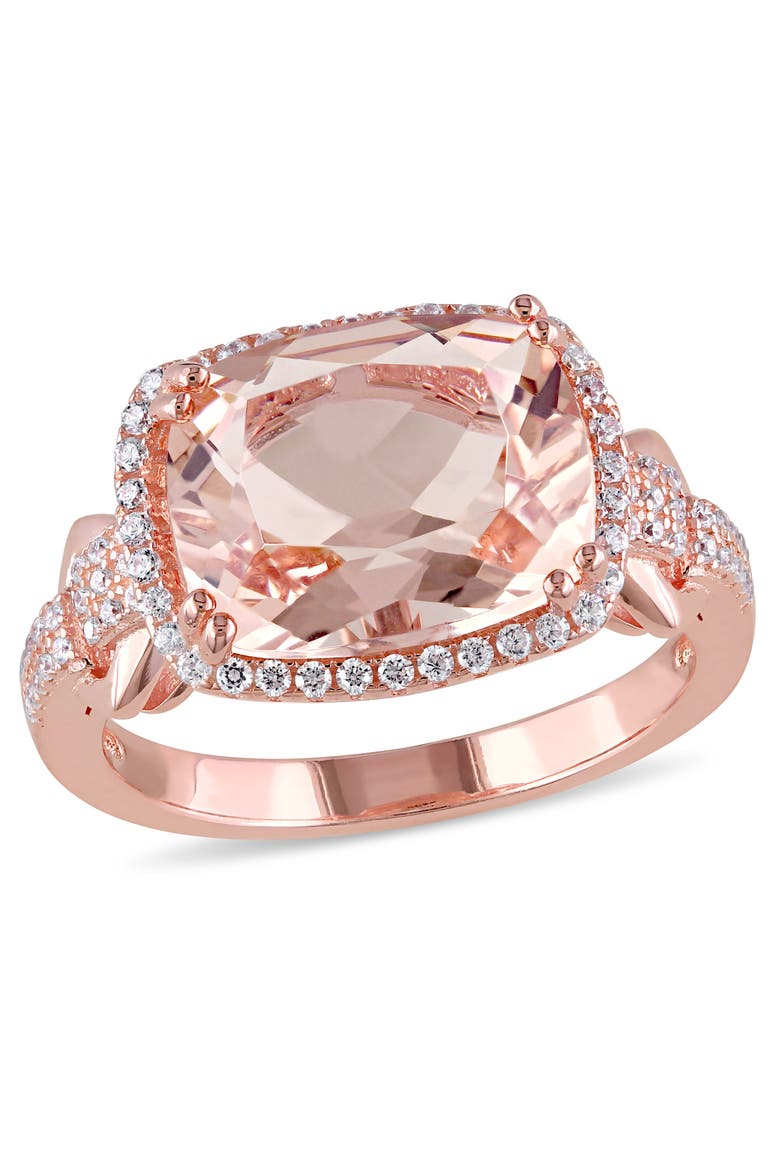Morganite & Cubic Zirconia Halo Ring, Main, color, Simulated Morganite