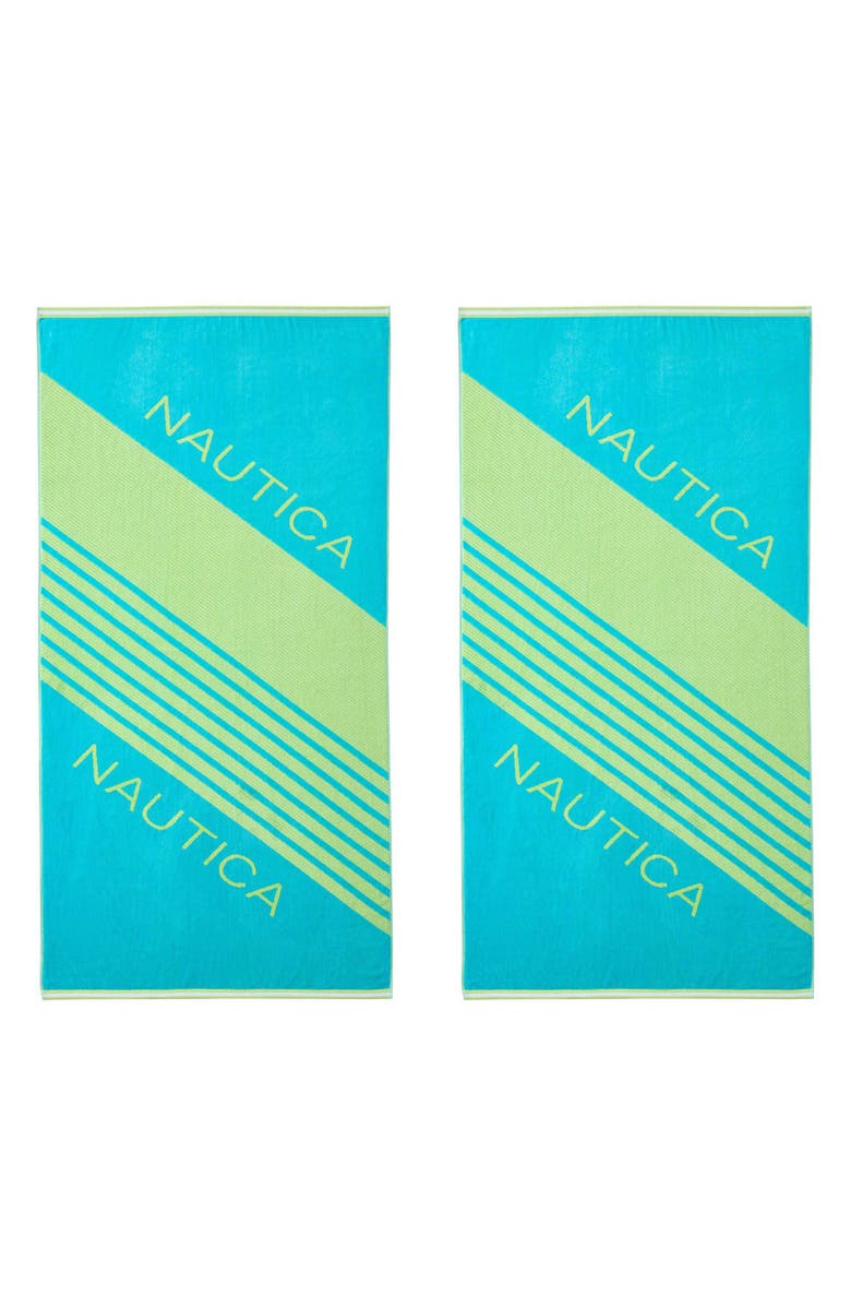 Nautica Set of 2 Cotton Blend Terry Beach Towels, Main, color, Bright Blue