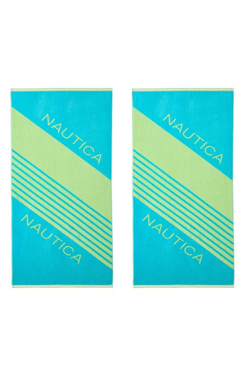 Set of 2 Cotton Blend Terry Beach Towels