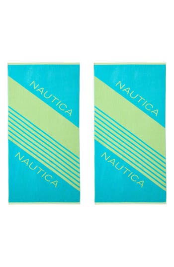 Nautica Set Of 2 Cotton Blend Terry Beach Towels In Blue