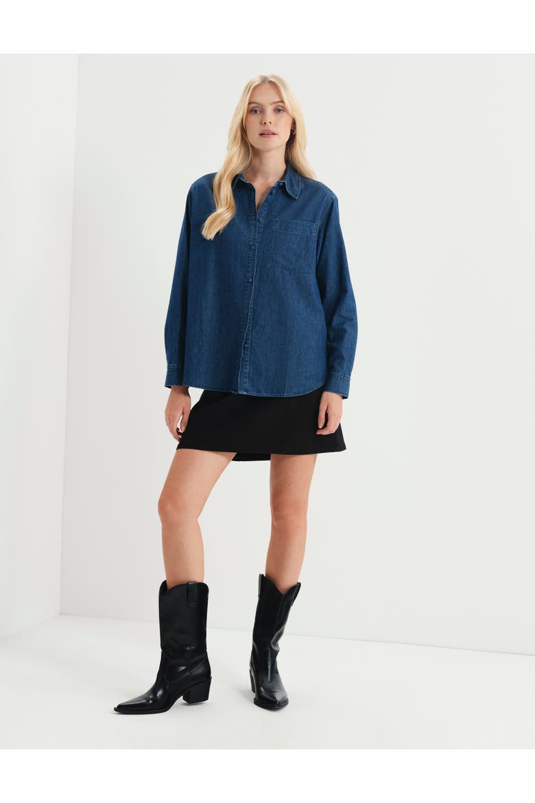 Francesca Denim Button Through Shirt, Alternate, color, Mid Wash