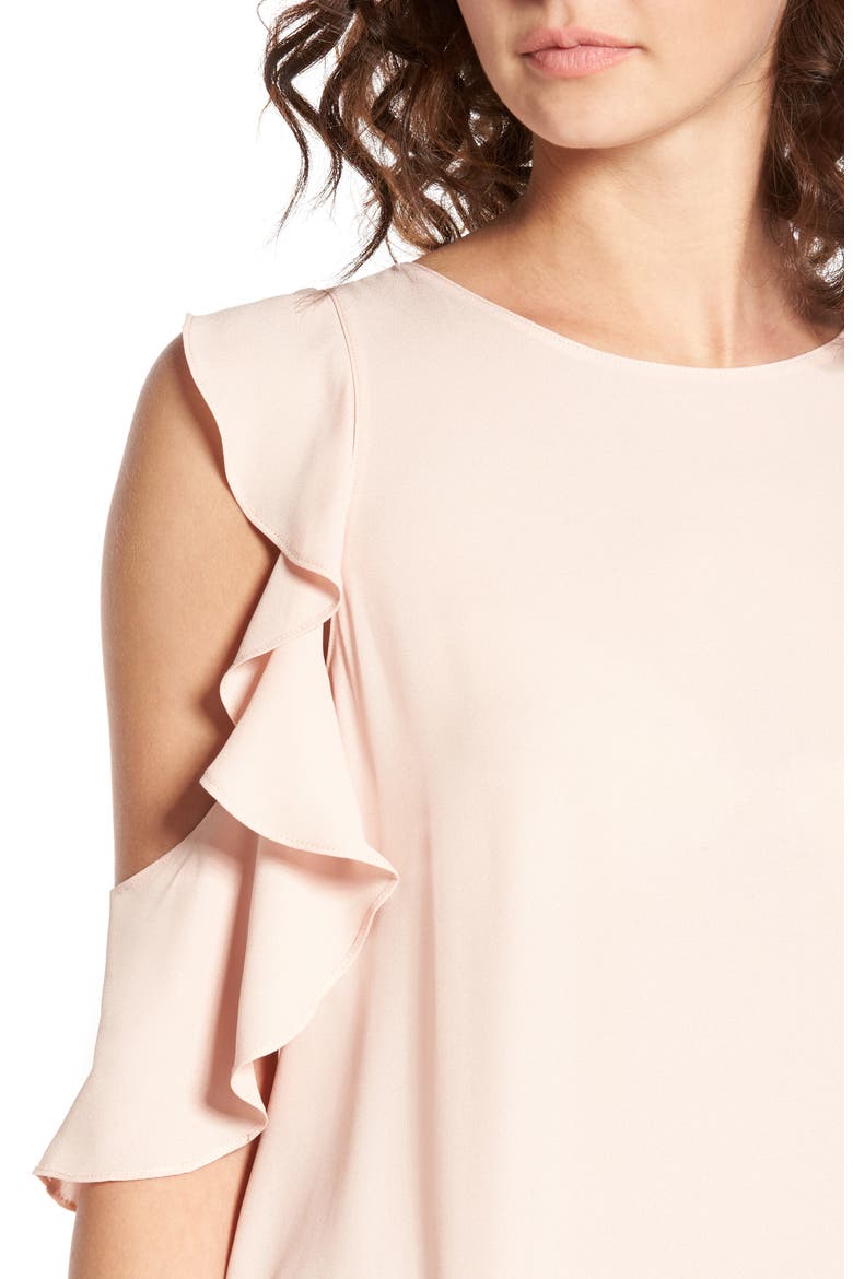 Ruffle Cold Shoulder Top, Alternate, color, CAMEO ROSE