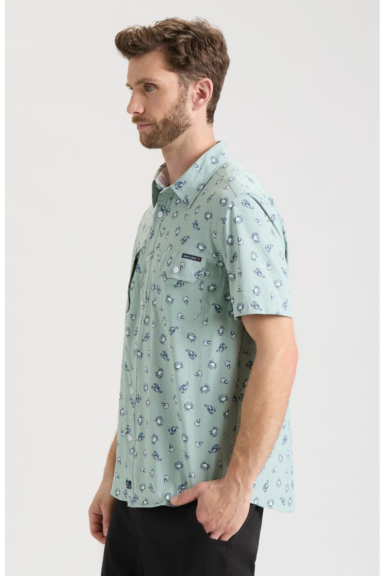Crustacean Life Woven Short Sleeve Shirt, Alternate, color, Sagebrush