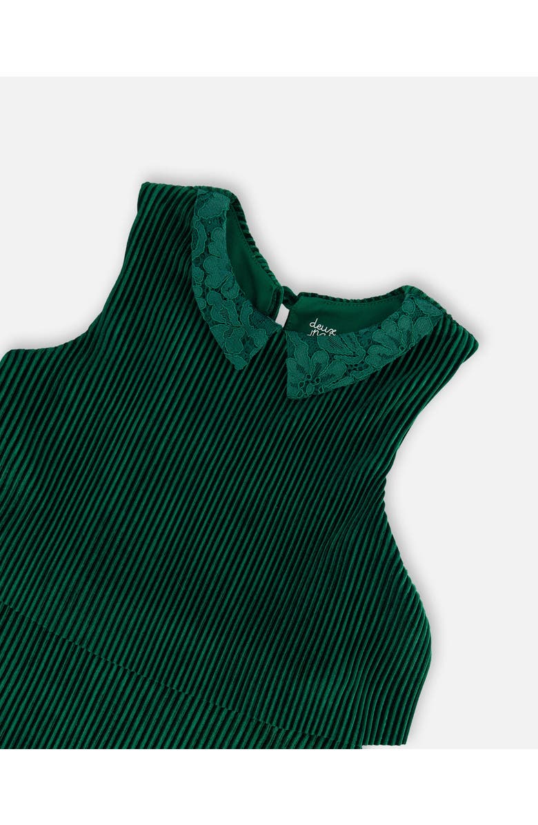 Deux par Deux Girl's Sleeveless Dress With Eyelet Collar Forest Green, Alternate, color,