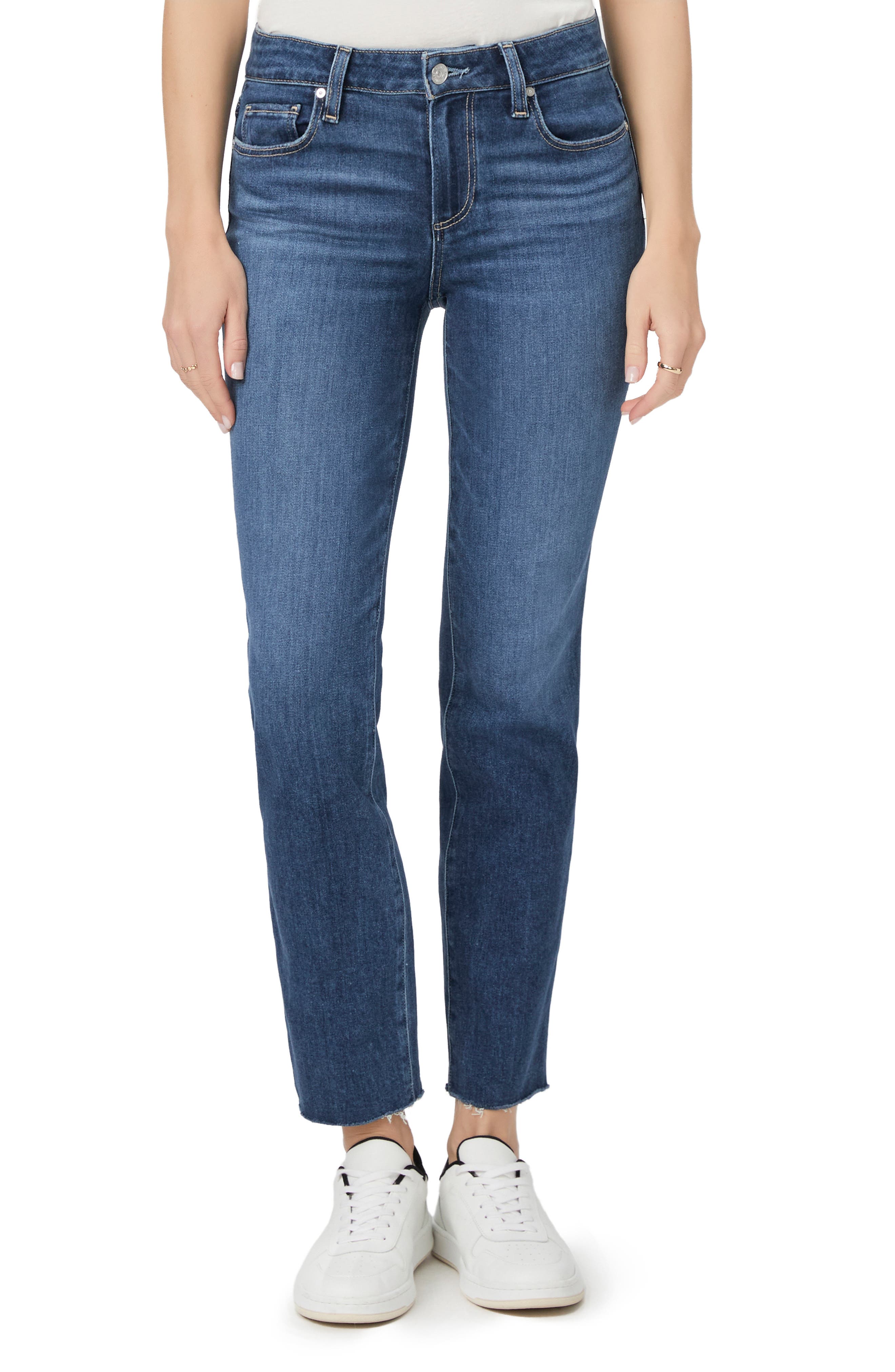 PAIGE Amber Raw Hem Mid Rise Straight Leg Jeans