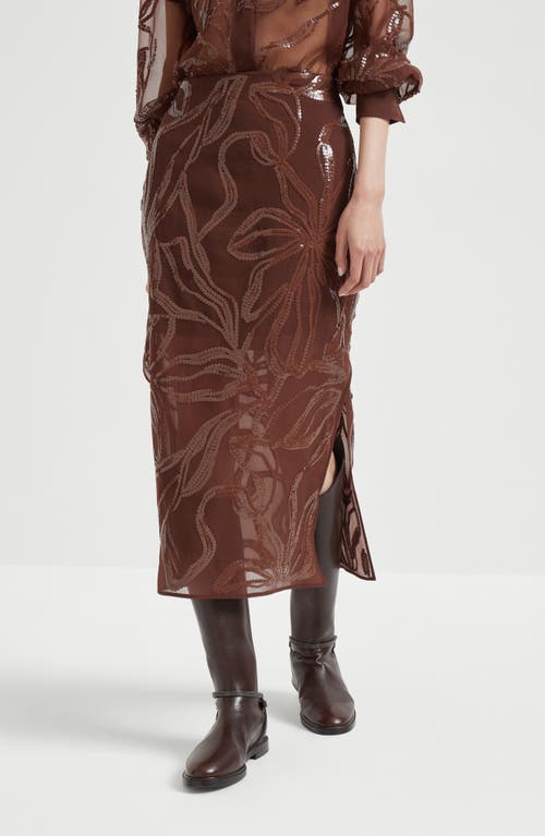 Brunello Cucinelli Women Skirt With Dazzling Floral Embroidery In Burgundy