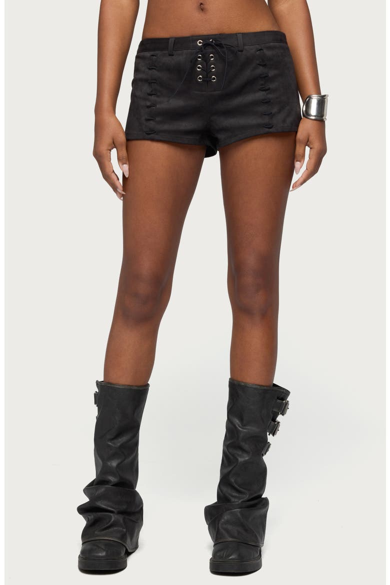 Sloane Faux Suede Micro Shorts, Main, color, DARK-GRAY
