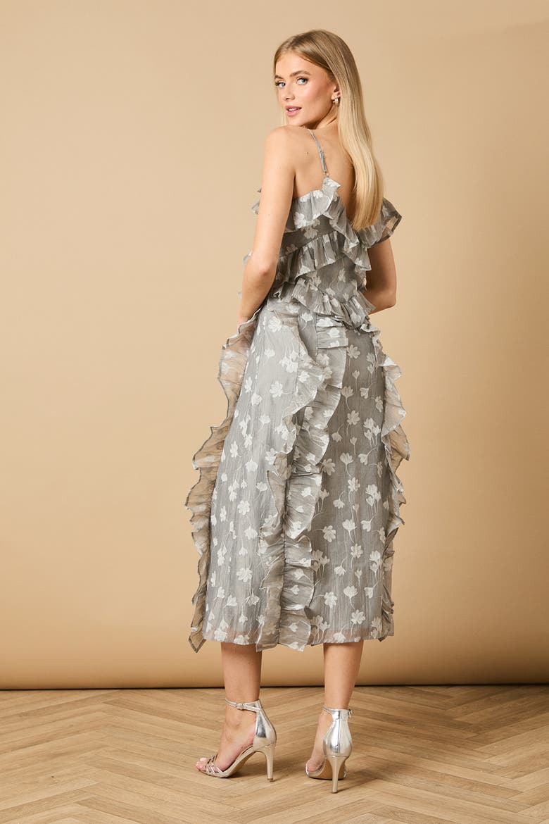 Ruffle Front V-Neck Strappy Midi Dress, Alternate, color, Grey