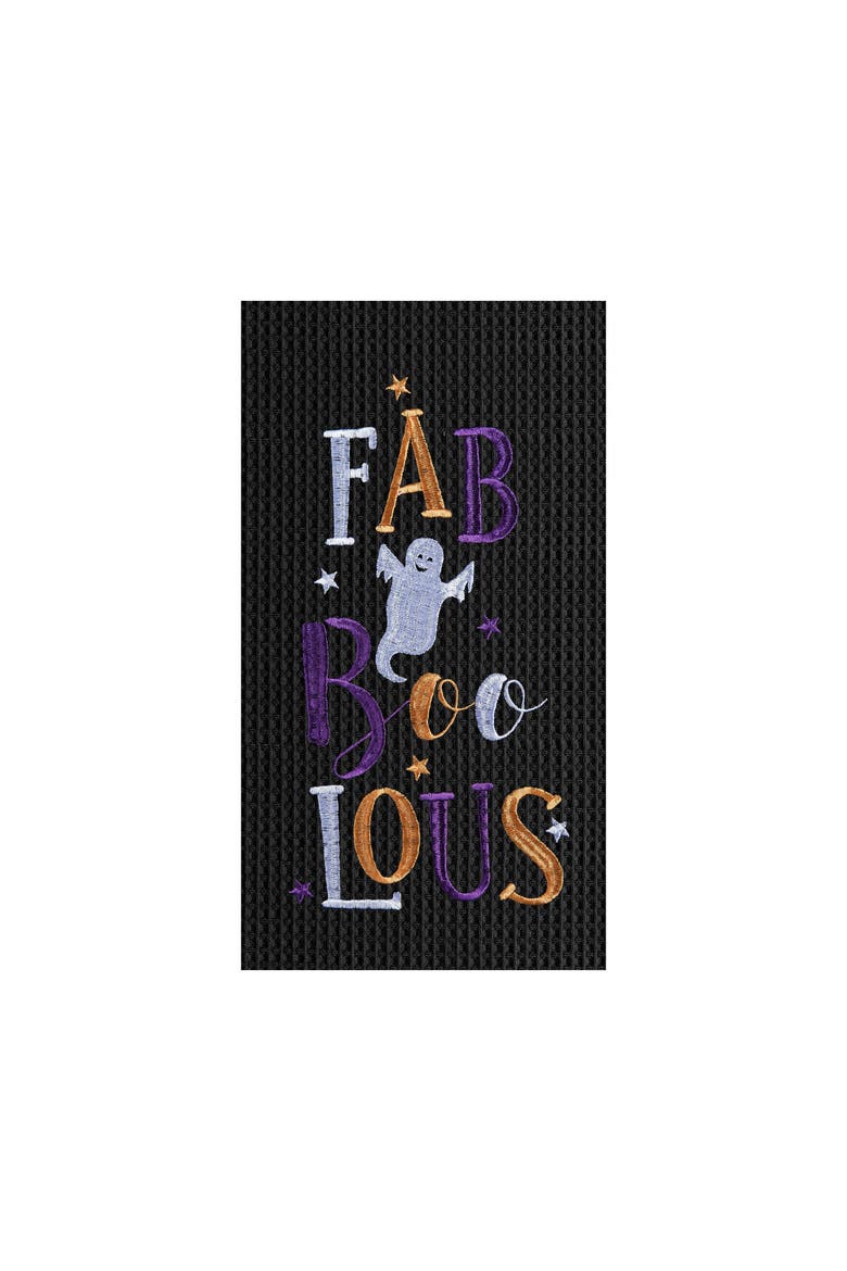 FAB-Boo-Lous Ghost Embroidered Cotton Halloween Waffle Weave Kitchen Towel, Main, color, Purple