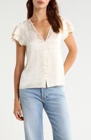 Citizens of Humanity Lola Flutter Sleeve Lace Satin Top