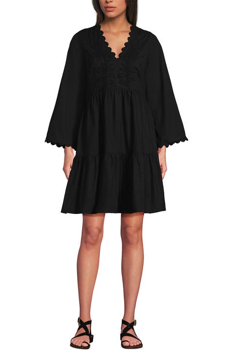 Poplin V Neck Embroidered Dress