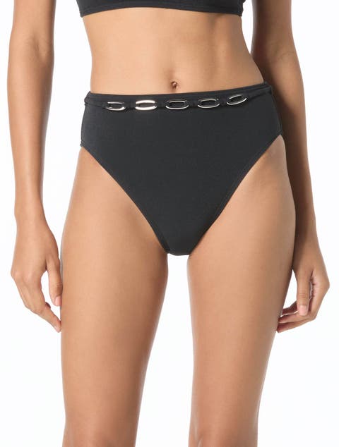 Oval Link Crepe Solids High Waist Swim Bottom