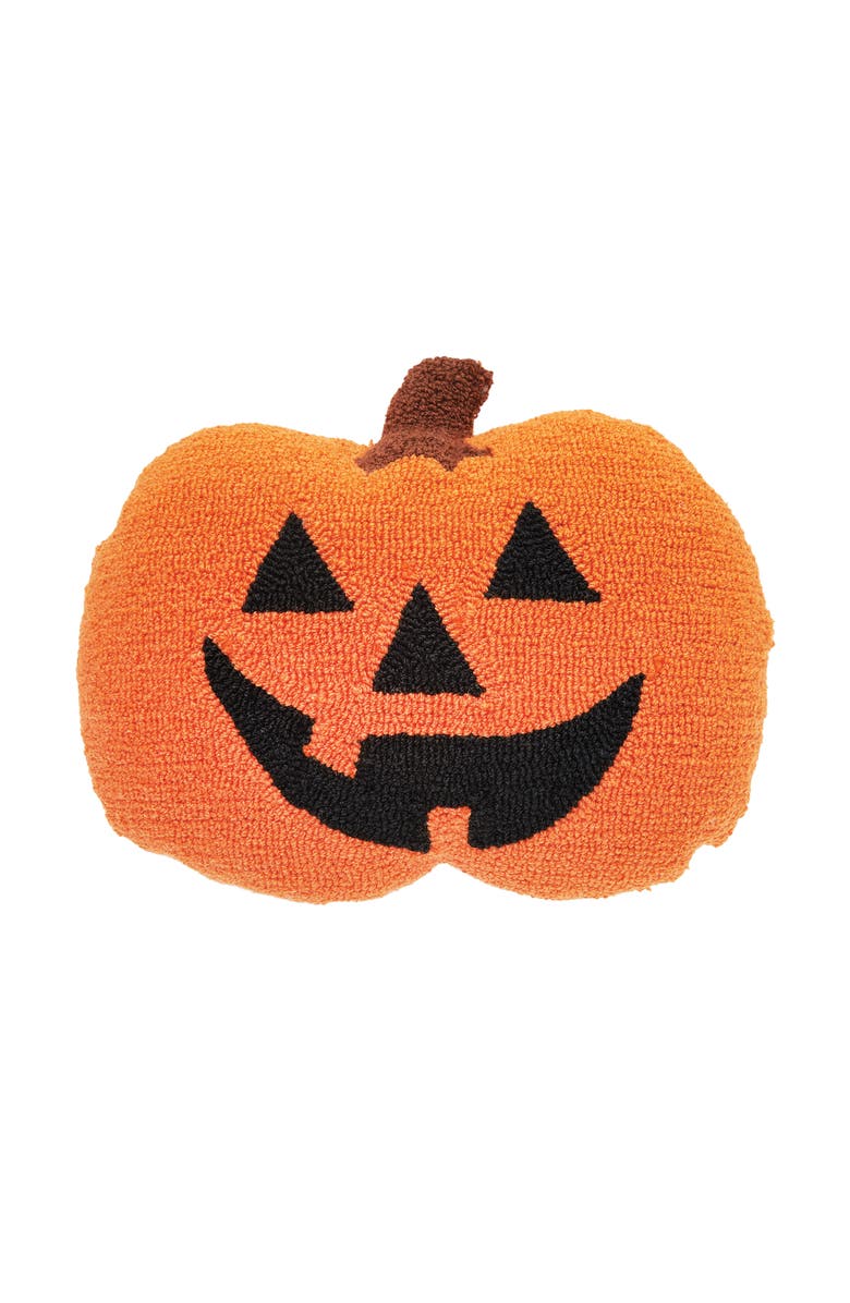 C&F Home Jack O
 Lantern Pumpkin Shaped Halloween Hooked Accent Throw Pillow 16" x 18", Main, color, Orange