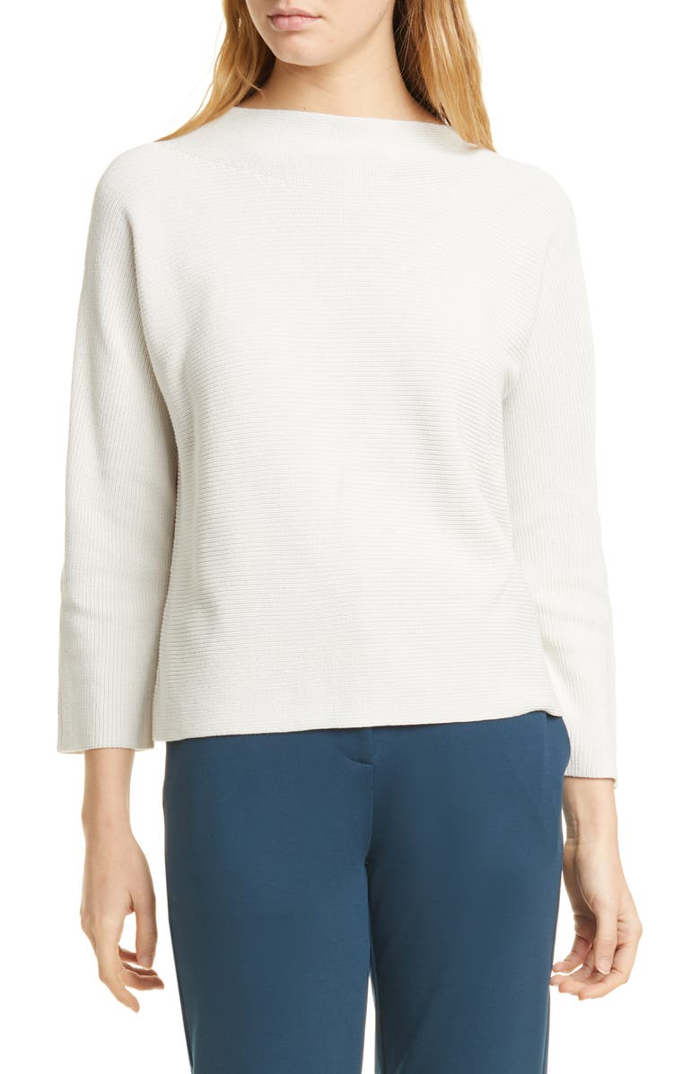 Eileen Fisher Funnel Neck Silk & Organic Cotton Sweater, Main, color, 