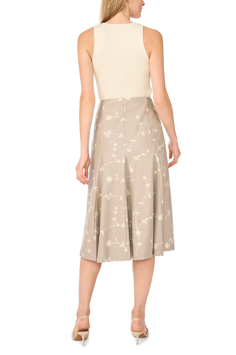 Embroidered Faux Leather Midi Skirt, Alternate, color, PEBBLE