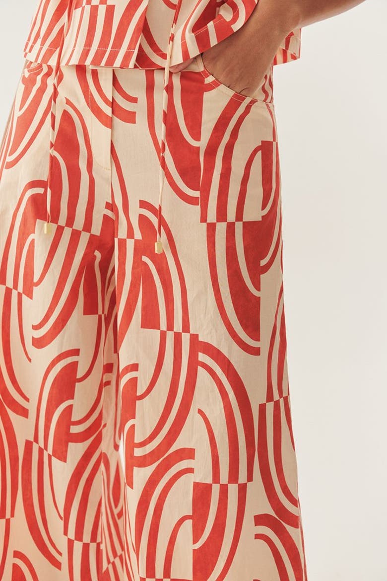 Sara Abstract Print Cotton Wide Leg Pants, Alternate, color, Red and White