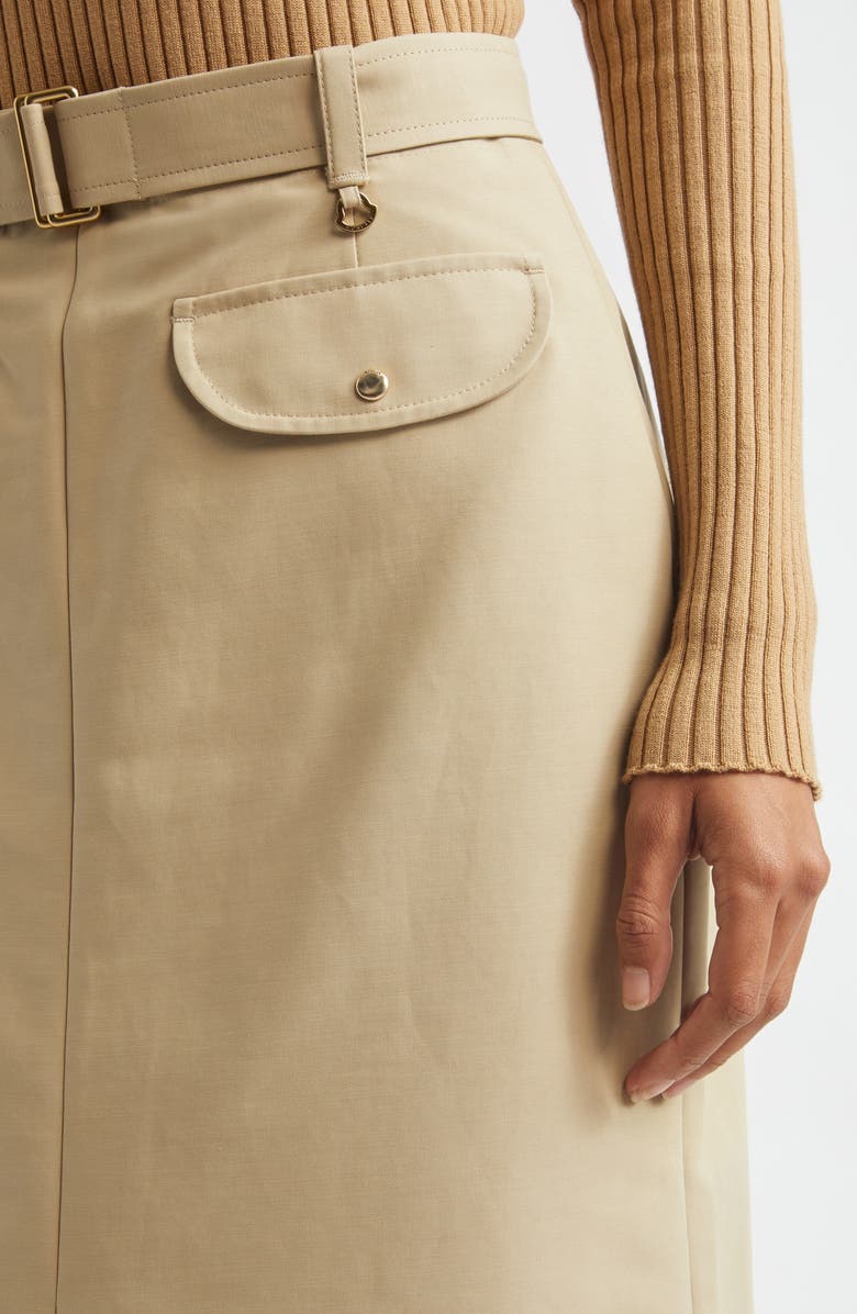 Moncler Belted Cotton Skirt, Alternate, color, Beige