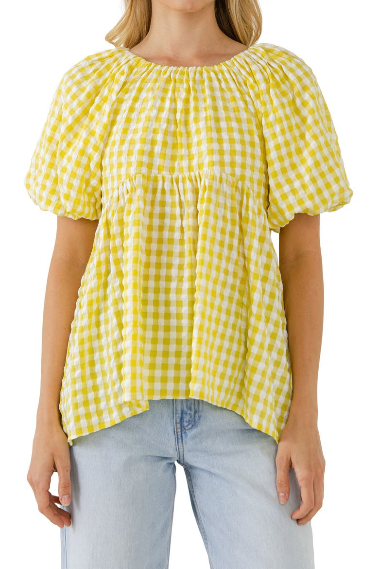 Textured Gingham Babydoll Top, Alternate, color, YELLOW