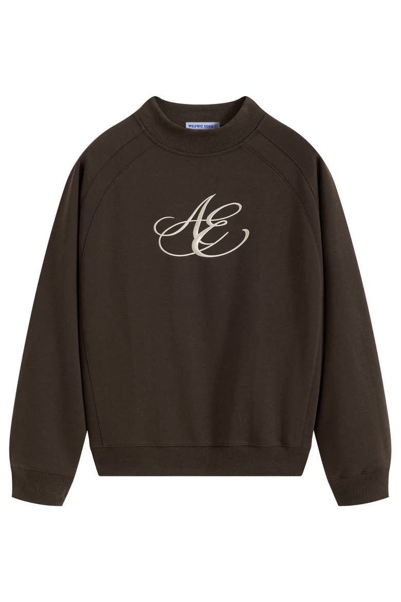 Mock Neck Logo Embroidered Sweatshirt, Alternate, color, Brown